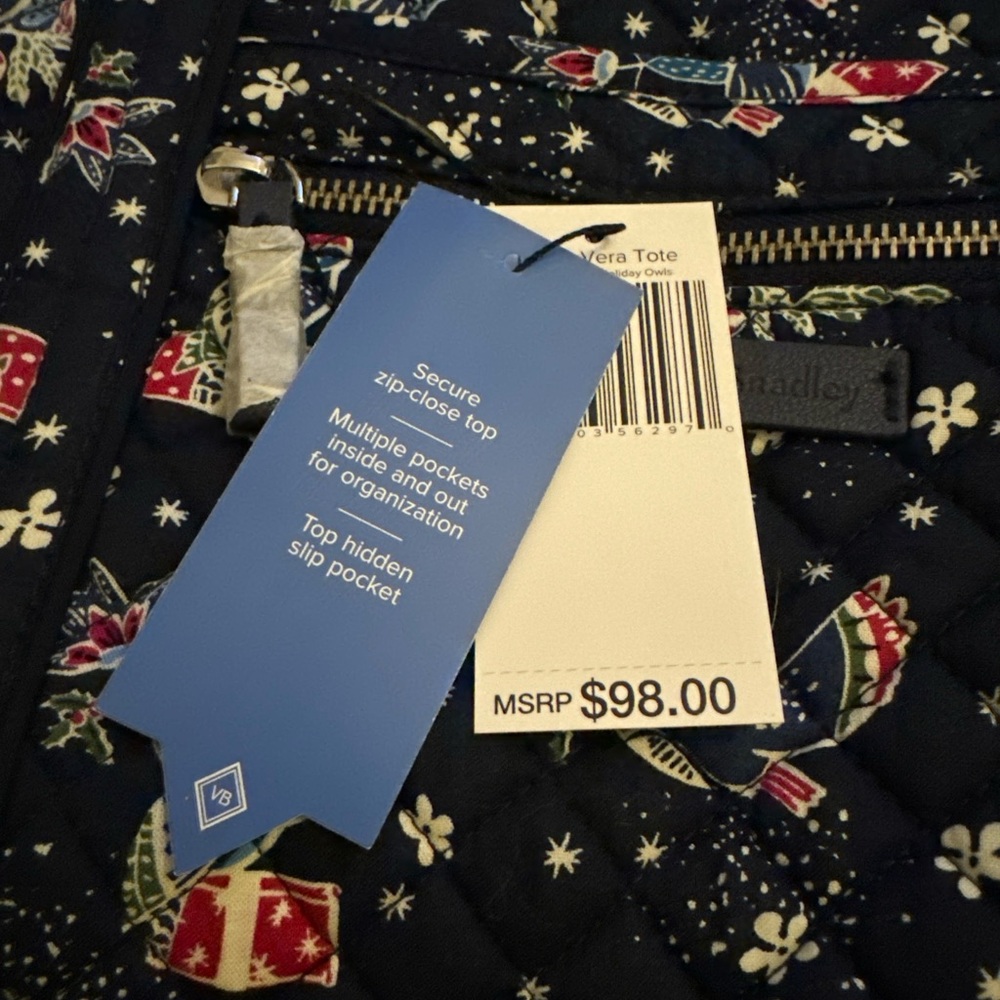Vera Bradley Iconic Vera Tote & Hipster Set Holiday Owls Navy Background NWT - Picture 4 of 16